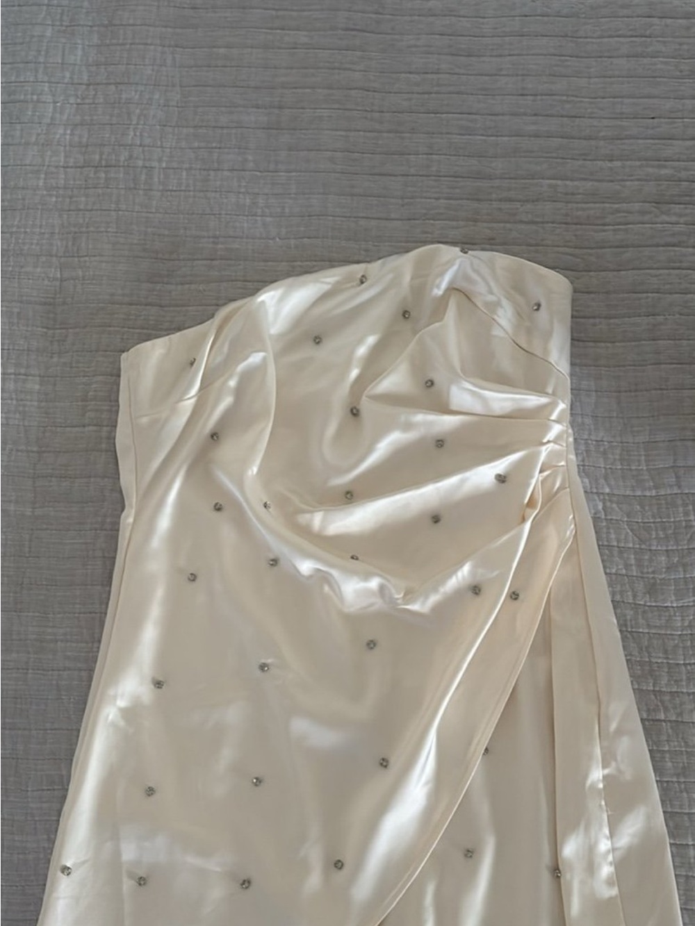 Hello Molly Cream Satin Strapless Dress with Crystal Detail
